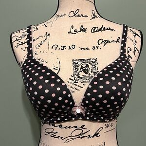 Victoria's Secret Black with White & Pink Polka Dots No Wire Bra
